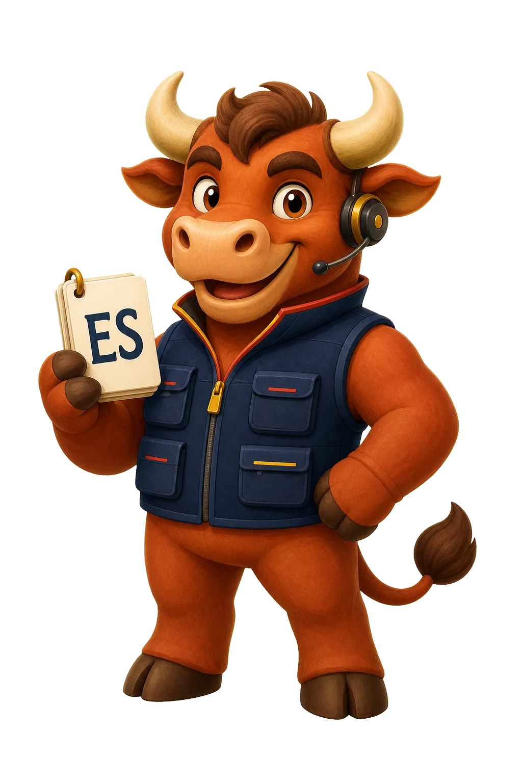 Spanish field linguist with a headset and an ES flashcard